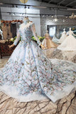 Ball Gown Lace Up Back Cathedral Train Wedding Dress Appliques&Beads Long