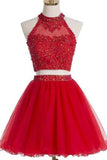 Two PiecesTulle With Beading And Appliques Homecoming Dresses A