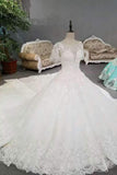 Luxurious Wedding Dresses Scoop Neck With Appliques And Sequins Lace Up Long