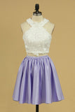 Two-Piece A Line Homecoming Dresses With Applique Satin