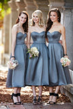 Bridesmaid Dresses A Line Sweetheart Satin Tea-Length Zipper