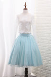 A Line Long Sleeves Tulle Two-Piece Scoop Homecoming Dresses With