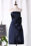 A Line Bridesmaid Dresses Strapless Knee Length Satin With