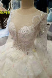 New Arrival Long Sleeves Wedding Dresses Scoop Neck Tulle Zipper Up With