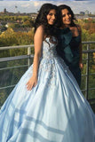 Princess Ball Gown Blue Appliques Strapless Quinceanera Dresses, Sweet 16 Dresses STA15290