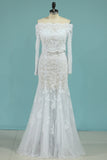 Mermaid Boat Neck Wedding Dresses With Applique Chapel Train