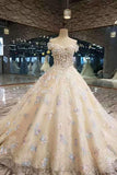 New Arrival Floral Colorful Off The Shoulder Wedding Dresses With Handmade Flowers Lace Up Low