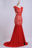 Open Back Prom Dresses Mermaid Sweep/Brush Train Chiffon&Lace