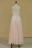 Spaghetti Straps Bridesmaid Dresses Sweep Train Chiffon A