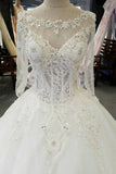 Luxury Wedding Dresses A-Line Floor Length Long Sleeves Lace Up Back Tulle With Applique And