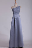 Chiffon One Shoulder Satin & Lace Bridesmaid Dresses Floor Length