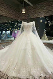 Luxurious Wedding Dresses Off The Shoulder A Line With Beading Two-Meter Royal