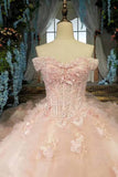 Fantastic Pink Wedding Dresses Lace Up With Beads And Handmade Flowers Ball