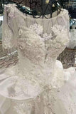 New Arrival Scoop Luxurious Wedding Dresses Lace Up With Appliques And