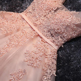 Lace Appliqued Tulle Blush Pink Short Prom Dress Sweet 16 Dress