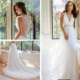 Chiffon V-Neck New Arrival Sexy A-Line White Custom Wedding Dresses