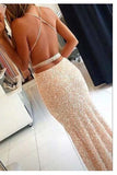 New Arrival Sequin Long Sweetheart Spaghetti Straps Criss Cross Beads Prom Dresses