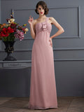 Sheath/Column One-Shoulder Sleeveless Pleats Long Chiffon Bridesmaid Dresses TPP0005791