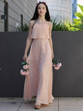 A-Line/Princess Chiffon Ruffles Spaghetti Straps Sleeveless Floor-Length Junior/Girls Bridesmaid Dresses TPP0005879