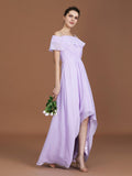 A-Line/Princess Asymmetrical Short Sleeves Off-the-Shoulder Ruched Chiffon Bridesmaid Dresses TPP0005829