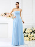 A-Line/Princess Strapless Pleats Sleeveless Long Chiffon Bridesmaid Dresses TPP0005732