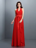 A-Line/Princess Halter Pleats Sleeveless Long Chiffon Bridesmaid Dresses TPP0005733