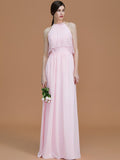 A-Line/Princess Halter Sleeveless Floor-Length Ruffles Chiffon Bridesmaid Dresses TPP0005706