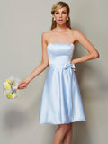 A-Line/Princess Strapless Sleeveless Bowknot Short Satin Bridesmaid Dresses TPP0005863