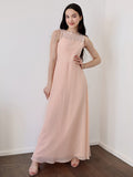 A-Line/Princess Chiffon Lace High Neck Sleeveless Floor-Length Junior/Girls Bridesmaid Dresses TPP0005883