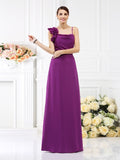 Sheath/Column Spaghetti Straps Hand-Made Flower Sleeveless Long Chiffon Bridesmaid Dresses TPP0005774