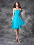 A-line/Princess Strapless Ruffles Sleeveless Short Chiffon Bridesmaid Dresses TPP0005837