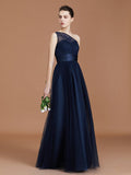 A-line/Princess One-Shoulder Lace Tulle Sleeveless Floor-Length Bridesmaid Dresses TPP0005736