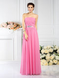 A-Line/Princess Strapless Pleats Sleeveless Long Chiffon Bridesmaid Dresses TPP0005716