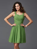 A-Line/Princess Straps Ruffles Sleeveless Short Silk like Satin Bridesmaid Dresses TPP0005743