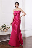 Sheath/Column Sweetheart Sleeveless Pleats Hand-Made Flower Long Elastic Woven Satin Bridesmaid Dresses TPP0005752