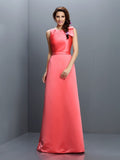 Sheath/Column Bateau Sleeveless Long Satin Bridesmaid Dresses TPP0005788