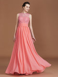 A-Line/Princess Jewel Sleeveless Lace Floor-Length Chiffon Bridesmaid Dresses TPP0005806