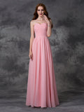 A-line/Princess Sleeveless Sweetheart Ruffles Long Chiffon Bridesmaid Dresses TPP0005741