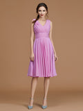 A-Line/Princess Bateau Sleeveless Short/Mini Ruffles Chiffon Bridesmaid Dresses