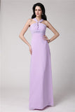 Sheath/Column High Neck Sleeveless Pleats Long Chiffon Bridesmaid Dresses TPP0005790