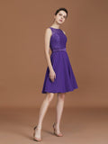 A-Line/Princess Lace Knee-Length Sleeveless Bateau Chiffon Bridesmaid Dresses TPP0005760