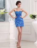 Sheath/Column Beading Sweetheart Sleeveless Short Organza Bridesmaid Dresses TPP0005850