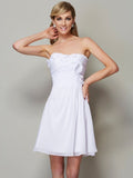 A-Line/Princess Strapless Sleeveless Pleats Applique Short Chiffon Bridesmaid Dresses TPP0005739