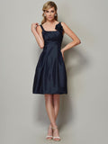 A-Line/Princess Straps Sleeveless Pleats Short Taffeta Bridesmaid Dresses TPP0005769