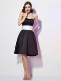 Sheath/Column Strapless Sleeveless Sash/Ribbon/Belt Short Satin Bridesmaid Dresses TPP0005856