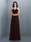 A-Line/Princess Halter Hand-Made Flower Sleeveless Long Chiffon Bridesmaid Dresses TPP0005807