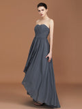 A-Line/Princess Asymmetrical Sleeveless Ruched Sweetheart Floor-Length Chiffon Bridesmaid Dresses TPP0005820