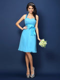 Sheath/Column Halter Bowknot Sleeveless Short Chiffon Bridesmaid Dresses TPP0005707