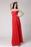 A-Line/Princess Strapless Sleeveless Pleats Long Elastic Woven Satin Bridesmaid Dresses TPP0005835