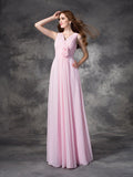 A-line/Princess V-neck Hand-Made Flower Sleeveless Long Chiffon Bridesmaid Dresses TPP0005784